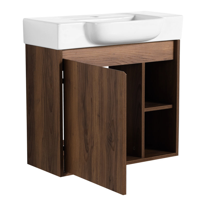 Meuble-lavabo de salle de bain 24 po avec lavabo en céramique. Style moderne, caractéristique. Base en contreplaqué, résistance. Armoire et évier de conception blanche, porte à fermeture en douceur. Structure, -.