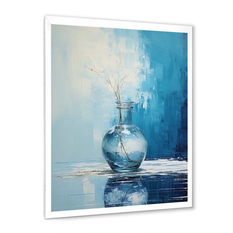 Vase de poterie bleu et blanc Boho, Cadre simple blanc, H 20 po x l 12 po x P 1 po