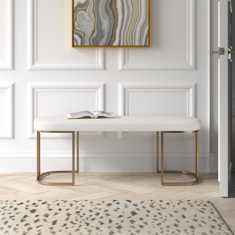 Caddo Polyester Blend Upholstered Bench, Ivory