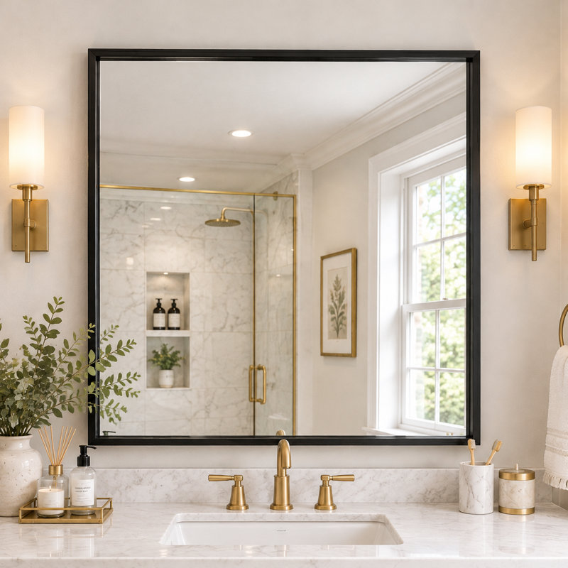 Miroirs carrés pour salle de bain au-dessus du lavabo, cadre en aluminium, 36" x 36"