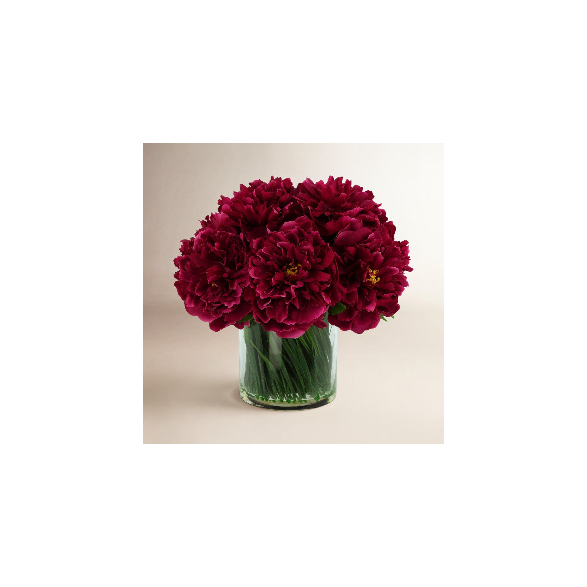 Faux Peony Arrangement in a Glass Vase, Dark Magenta