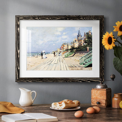 «Beach At Trouville» par Monet, reproduction d'art encadrée