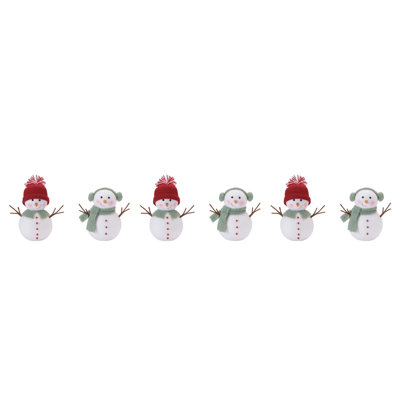Plush Snowman Figurines with Knit Hats and Scarves (Set of 6)