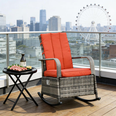 Outdoor Rocking Rattan Recliner,Red Rocker Chair