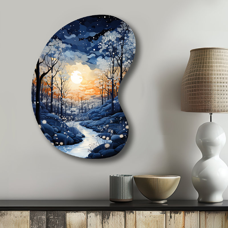 Décoration murale irrégulière en métal Guanciale Forest Winter Blue, H 31 po x l 22 po