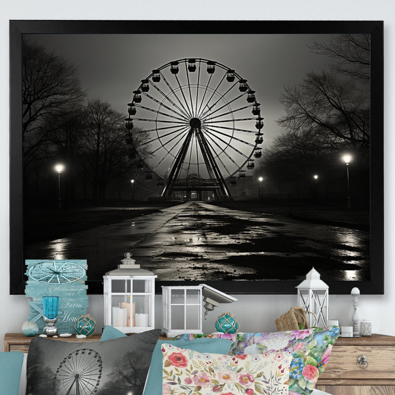 Grande roue grise enchantée - impression, H 30 po x l 40 po x P 1,5 po, Cadre simple noir