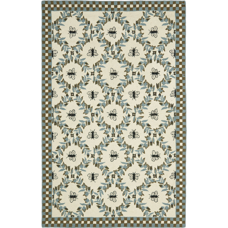 Hollander Floral Handmade Tufted Wool Ivory Area Rug, Rectangle 3'9" x 5'9"