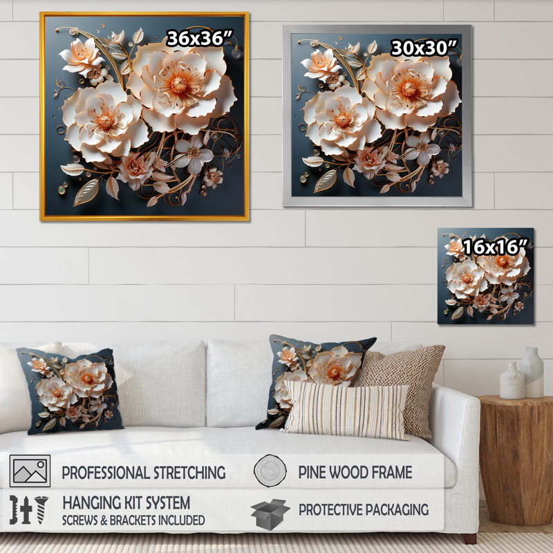 Modern Modern Roses Transparent Romance sur toile, H 16 po x l 16 po x P 1 po, Cadre flottant noir