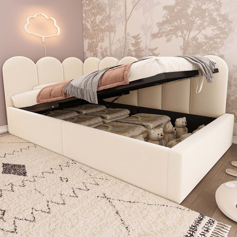 Lit de jour rembourré avec rangement, Beige