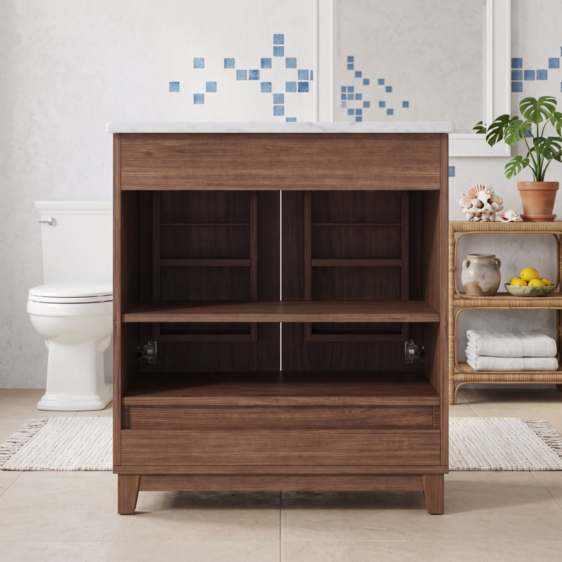 Bathroom Vanity with Ceramic Sink, Walnut Brown
