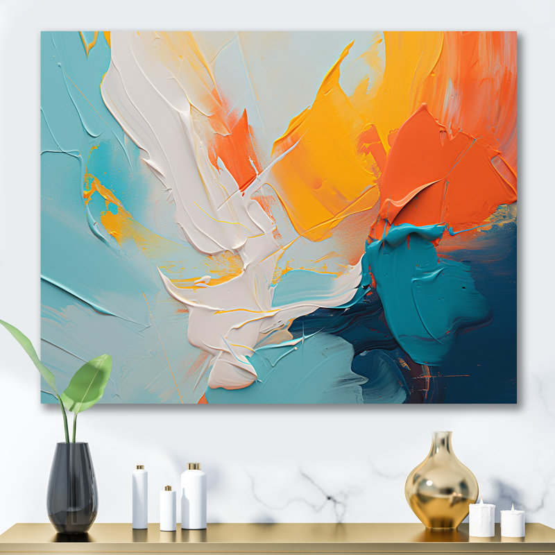 «Blue and Orange Paint Expression 2», art mural abstrait, Toile tendue, H 30 po x l 40 po x P 1,5 po