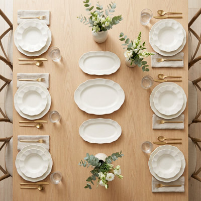 Artisan Pleat Cream Porcelain Dinnerware Set (51-Piece Service for 12)