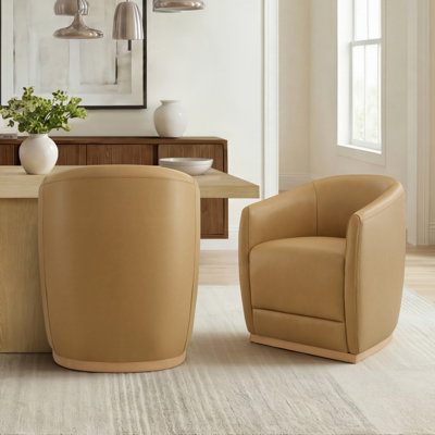 Top Grain Genuine Leather Barrel Dining Chairs with Casters