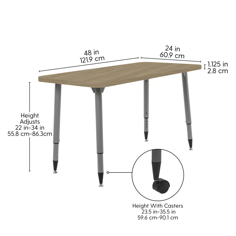 Table d'activité Adapte 24 x 36, 24 po x 48 po, Chêne Pasadena / argent