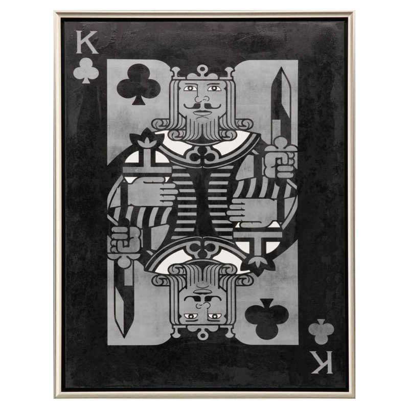 King Playing Card Canvas Print with Silver Frame