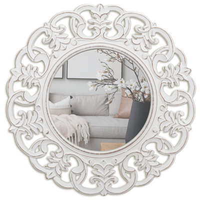 Miroir mural Bennett Miroirs ronds pour salle de bain, salon, chambre à coucher, couloir, entrée et tout espace | Rond Prestonne 30 x 30 po / blanc