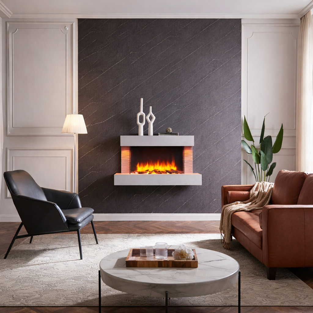 FLAMME Kingston Wall Mounted Electric Fireplace White with 3 Flame Colours and 13 Mood Lighting Options 1.8kW heater