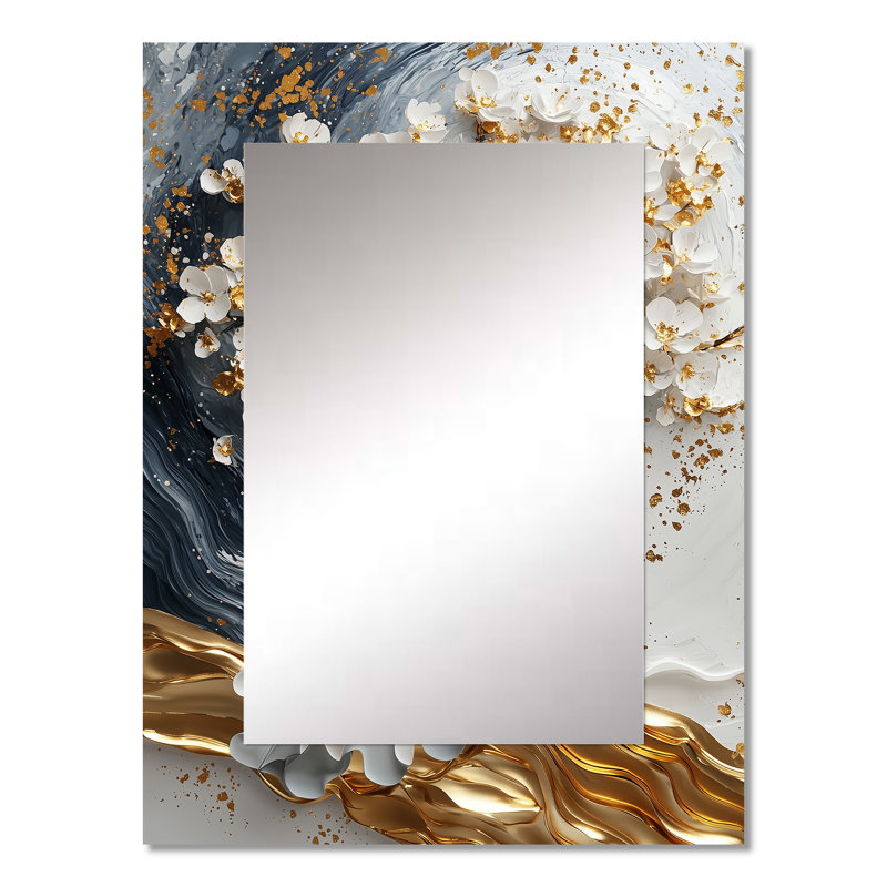 «White Gold Woman Silhouette Basswood Tree II» - grand miroir mural cerisier en fleurs, miroir décoratif blanc, impression d'art en métal