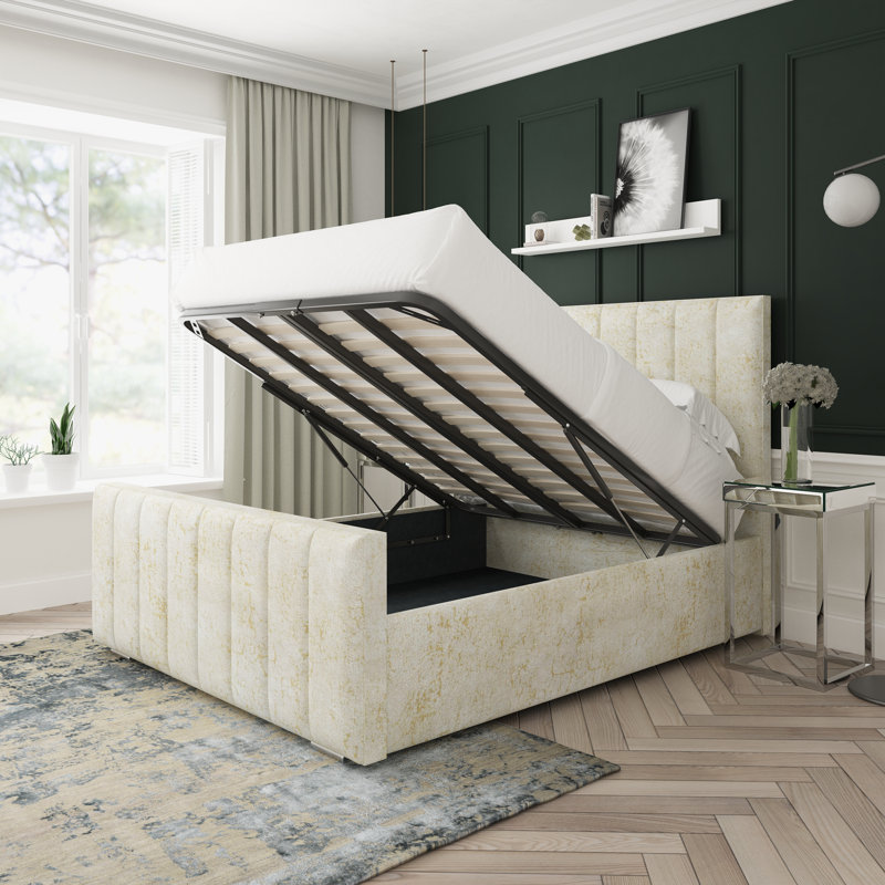 Oakley Marble Upholstered Ottoman Bed Frame, Cream, Kingsize (5')