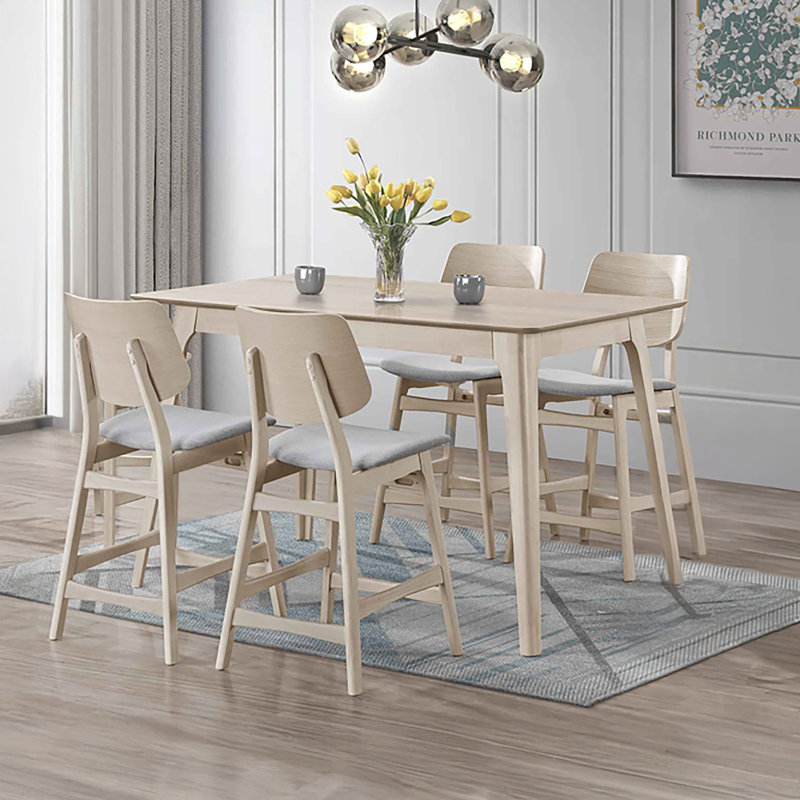Ensemble de salle à manger en bois avec table rectangulaire et chaises Lyan, Gris / Blanc, 5 pièces: table, 4 chaises
