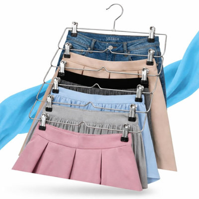 Cintres à 6 niveaux avec pinces | Organisateur de garde-robe Space Saver | Cintres en acier inoxydable antirouille pour pantalons, shorts, jupes | Multi Hangars pour économiser de l'espace | Paquet de 5