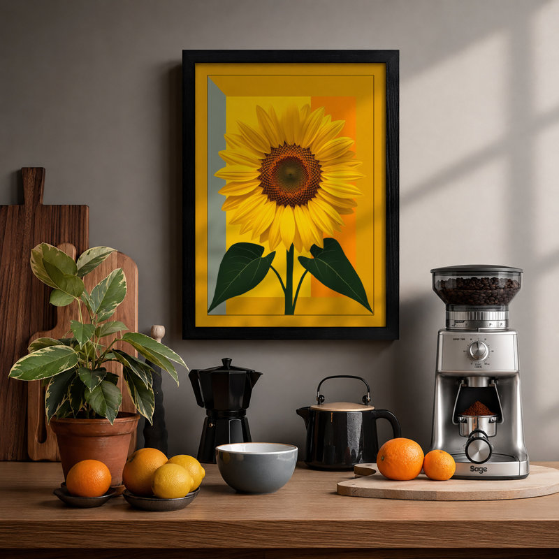 Golden Sunflower Botanical - Print, Black, A4 - 29.7 x 21.0 cm