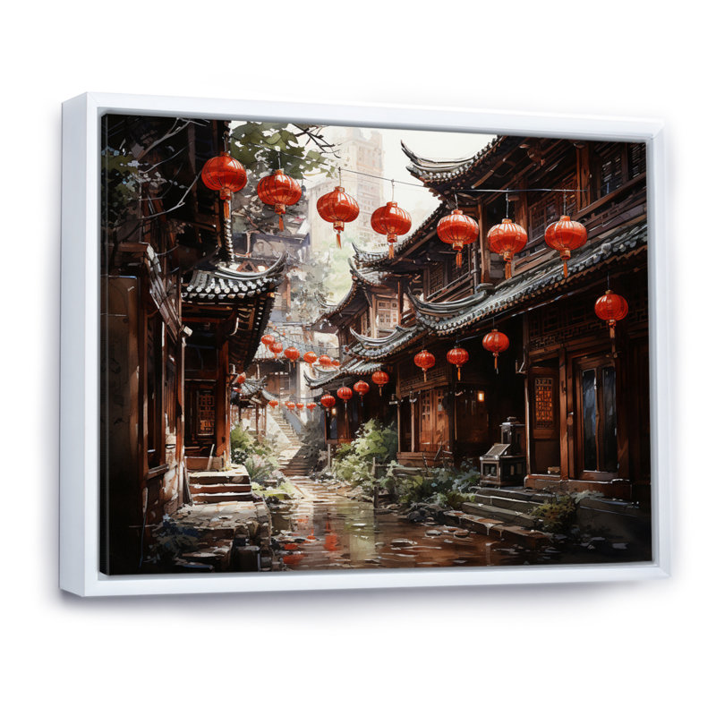 «China Red Lantern II» - impression, H 30 po x l 40 po x P 1,5 po, Cadre flottant blanc