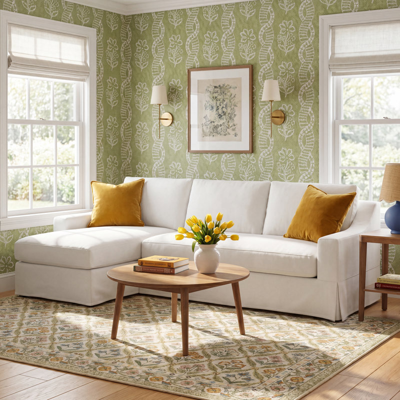 Cranbrook Upholstered L-Shaped Sectional, Left Hand Facing, Drusky Linen Sustain® Basketweave