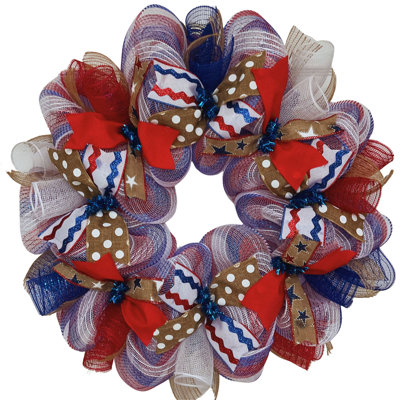 Couronne patriotique avec rubans bleu et rouge