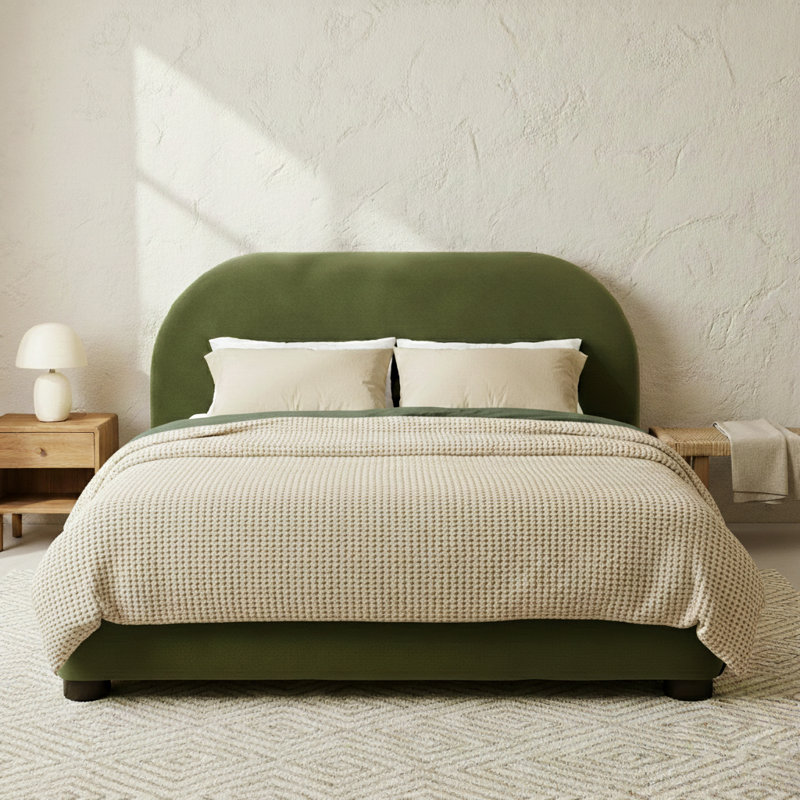 Tesso Upholstered Platform Bed, Queen, Olive Green