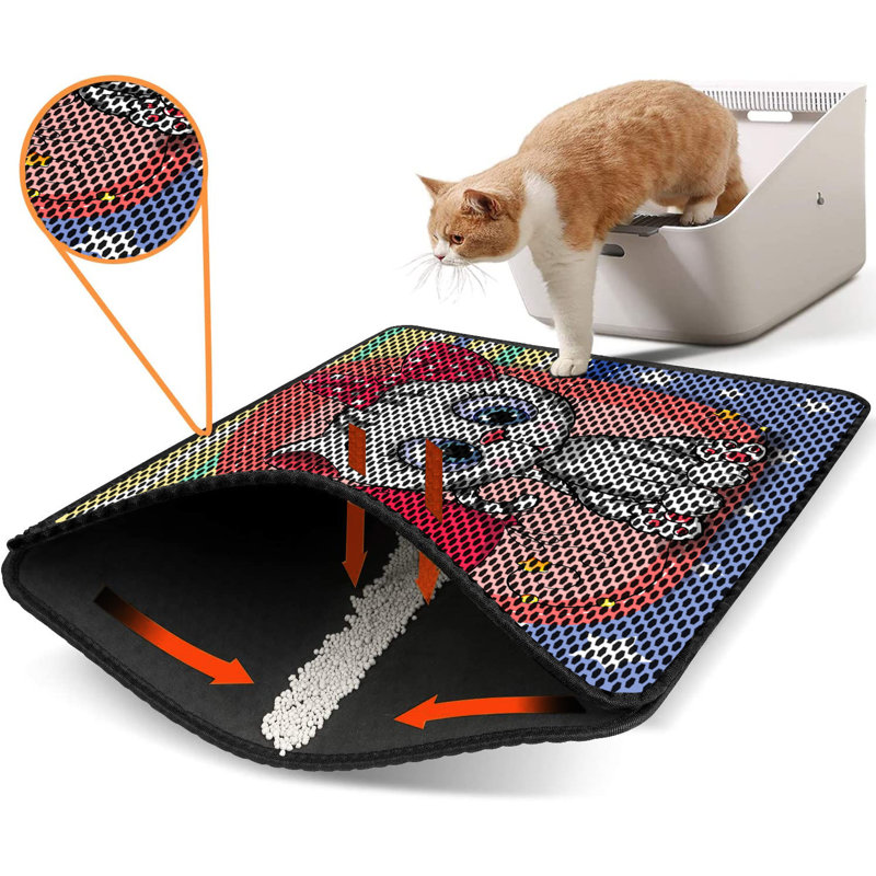 Tapis pour litière de qualité supérieure, 18 po x 24 po | 50% PVC / 50% polyester, lavable à la machine et passer l'aspirateur | Conception durable et facile à nettoyer pour les propriétaires d'animaux de compagnie | Protégez vos planchers des dégâts de la litière