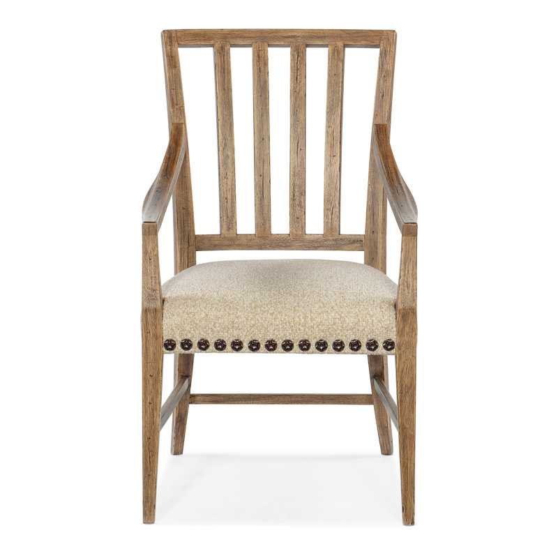 Vintage Natural Wood and Fabric Upholstered Arm Chair