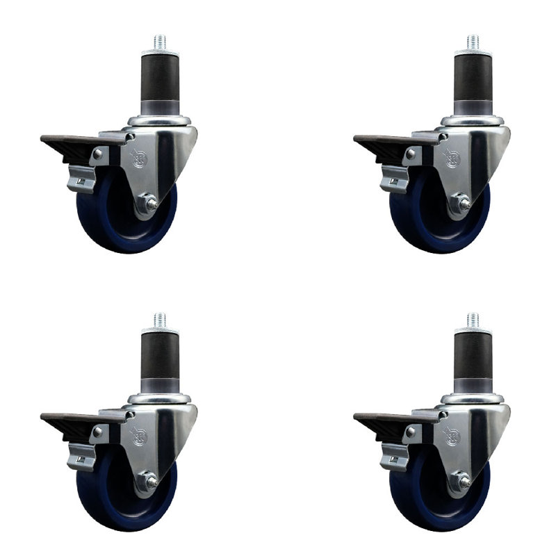Solid Poly Swivel Expanding Stem Caster Set with Brake SCC PLB 3.5" x 1-5/8"
