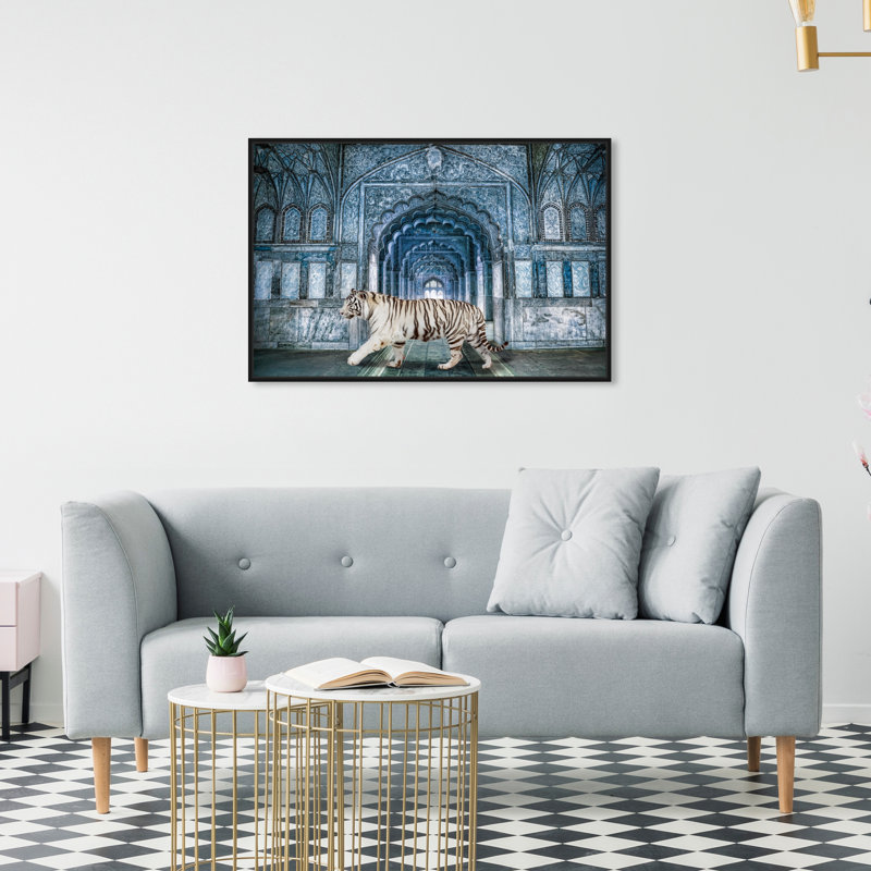 Animaux sauvages, nature, blues félins - Impression sur toile, Toile avec cadre noir, H 20 po x l 30 po