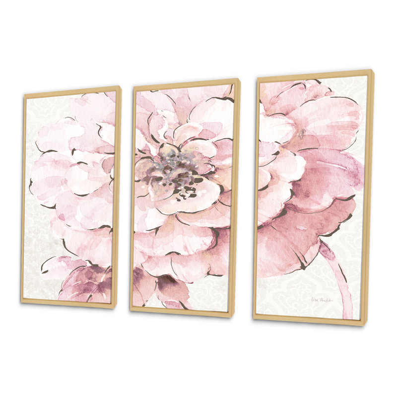 Indigold Shabby Peony - ensemble d'art mural sur toile encadré Shabby Elegance