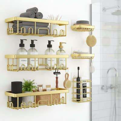 No‑Drilling Adhesive Shower Caddy 6‑Pack, Rustproof Wall‑Mounted Bathroom Organizer with Soap Holder