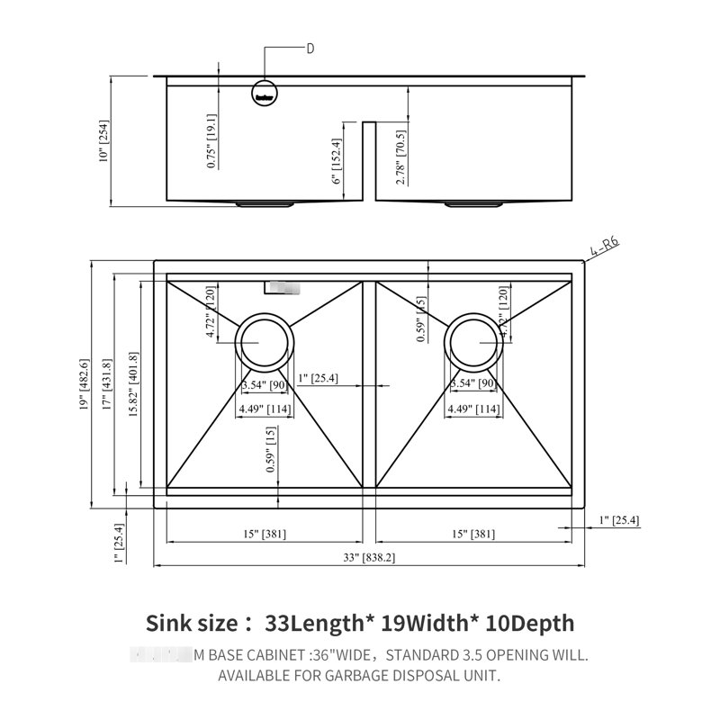Évier de cuisine encastré à double cuve 50/50 33 po x 19 po en acier inoxydable T304 de calibre 16, cuve profonde de 10 po, façade à tablier plat pour la cuisine, guide d'eau en forme de X, revêtement à l'épreuve des intempéries, rembourrage, avec