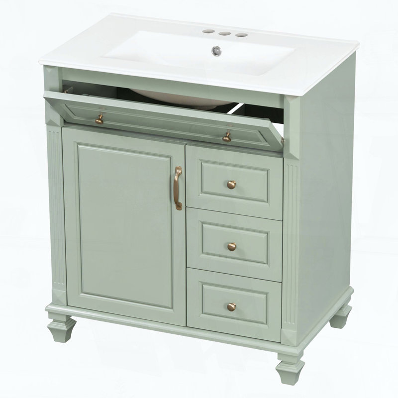 Meuble-lavabo de salle de bain de 30 pouces avec lavabo, Green, 30"W