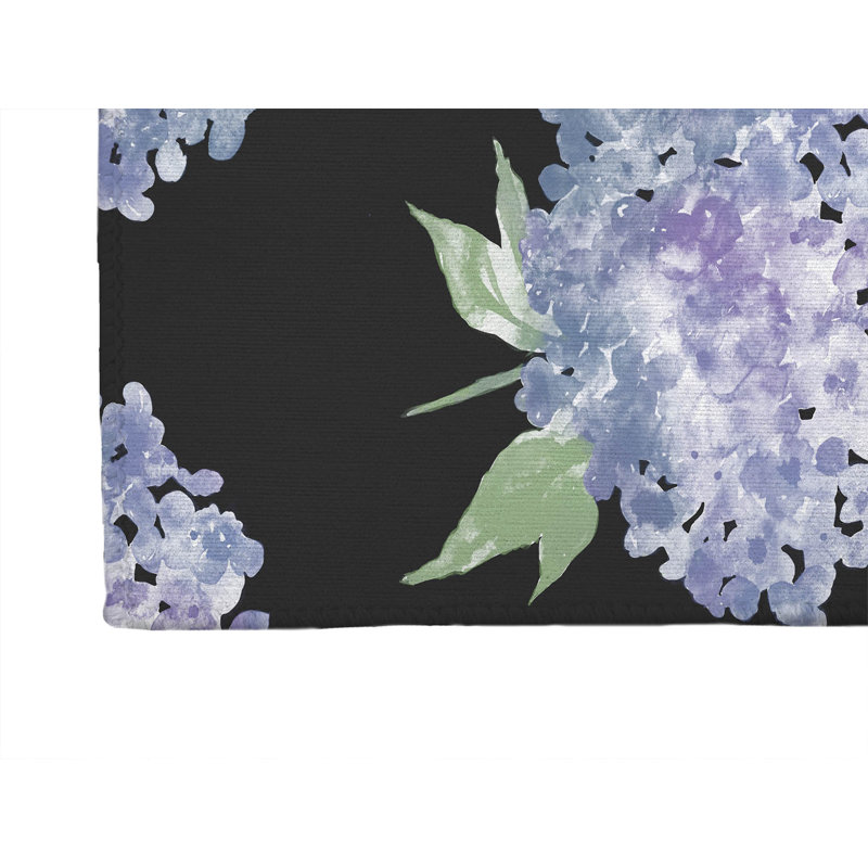 Hydrangea Love Decorative Outdoor Rug, Charcoal, Runner 2'6" x 8'