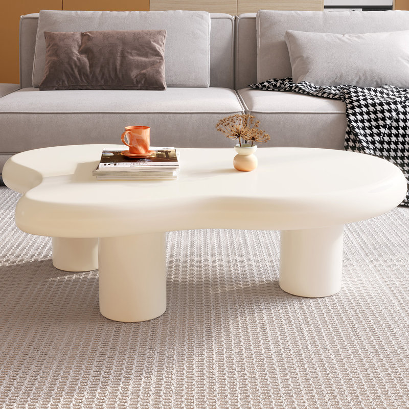 Modern 46" Cream White Cloud Coffee Table With 3 Legs For Living Room,Bedroom, Cream