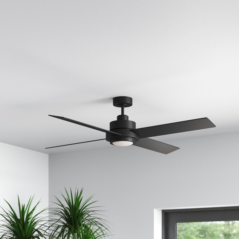 56" Mccoin 4 - Blade LED Standard Ceiling Fan in Black with Remote Control and Light Kit Included, Black