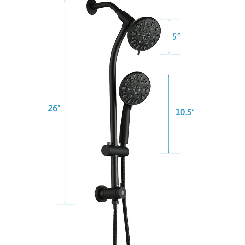 7-Spray Handheld Shower With 5 Inch Rain And 26" Adjustable Slide Bar, 1.8Gpm Dual Flow, Installation, , Black Abs Stainless Steel, Angle-Adjustable Head, 7 Spray Modes For A Home Showerhead Shower,