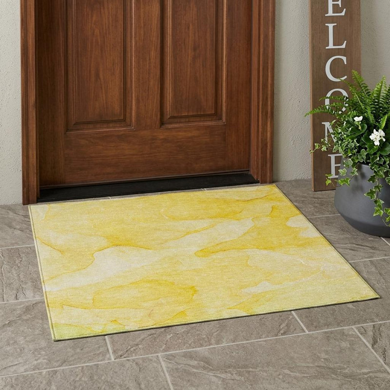 3' X 5' Gold Abstract Washable Non Skid Indoor Outdoor Area Rug