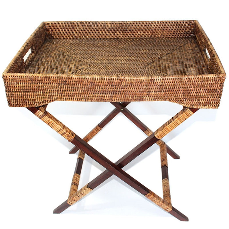 Rectangular Butler Tray With Stand, Antique Brown