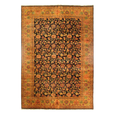 One-of-a-Kind Rectangle 12'2" X 18'2" 2000s Wool Area Rug in Black/Gold