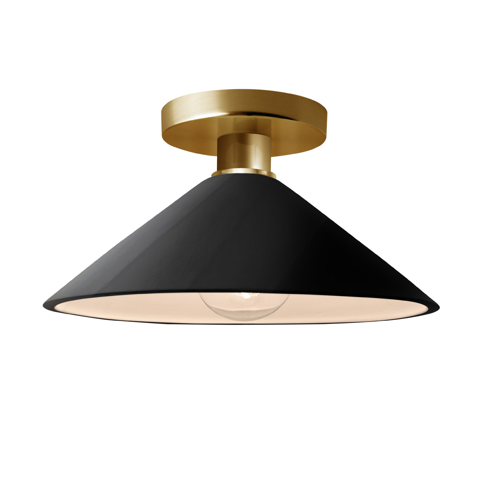 Single Light Ceramic Semi Flush Mount, Gloss Black/Matte White, Polished Brass, LED (Integrated)