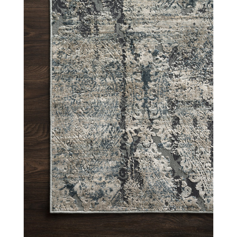 Tapis taupe / bleu à motif abstrait Aiken, Tapis de couloir 2 pi 7 po x 10 pi