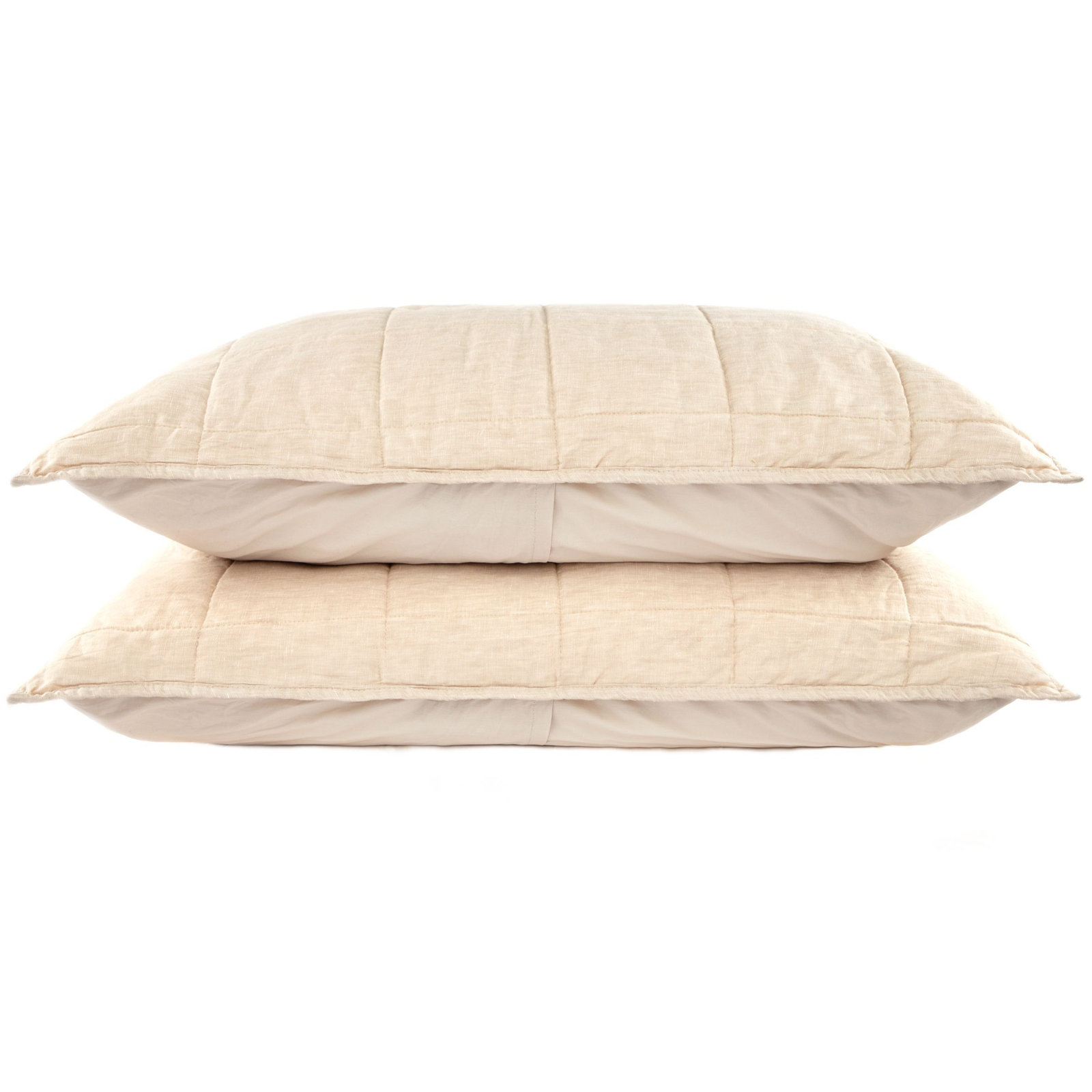French Linen Box Stitch Quilted Sham Set, Queen, Putty Heather