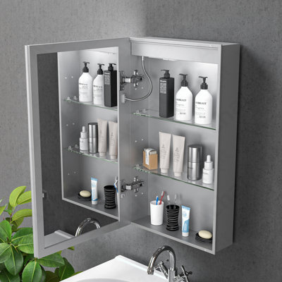 Armoire à pharmacie lumineuse à DEL avec miroir, armoire de salle de bain avec miroir 30 * 32 pouces avec lumières, encastrée ou murale, 3 couleurs Temperaturesanti-Fog