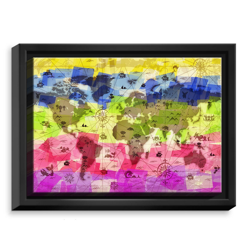 «Whimsical World Map II», impression, H 11 po x l 14 po x 1,5 po, Toile tendue